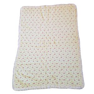 Yellow Quilted Floral Baby Blanket Satin Trim Gift Vintage Bedding Gift Ditzy Pr